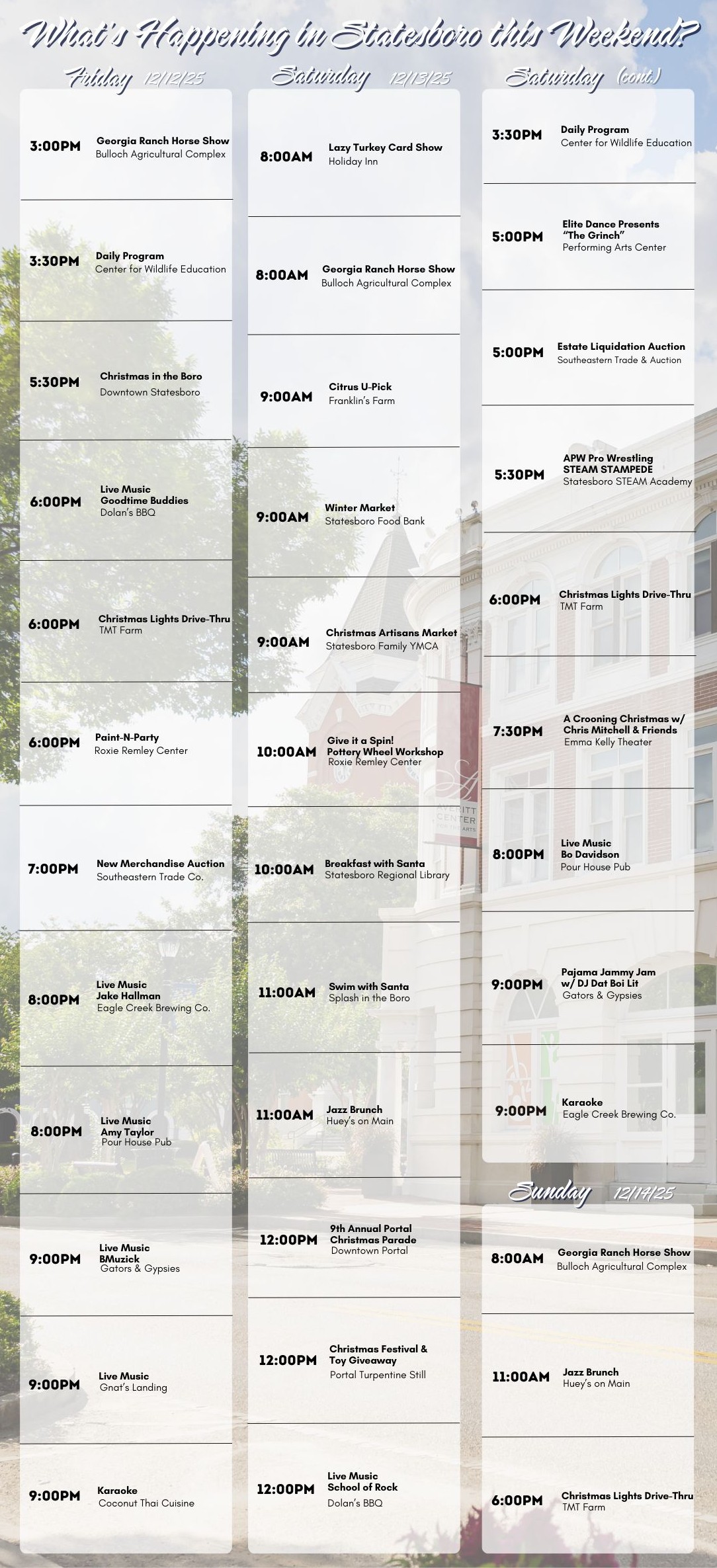 Weekend List of Activities in Statesboro