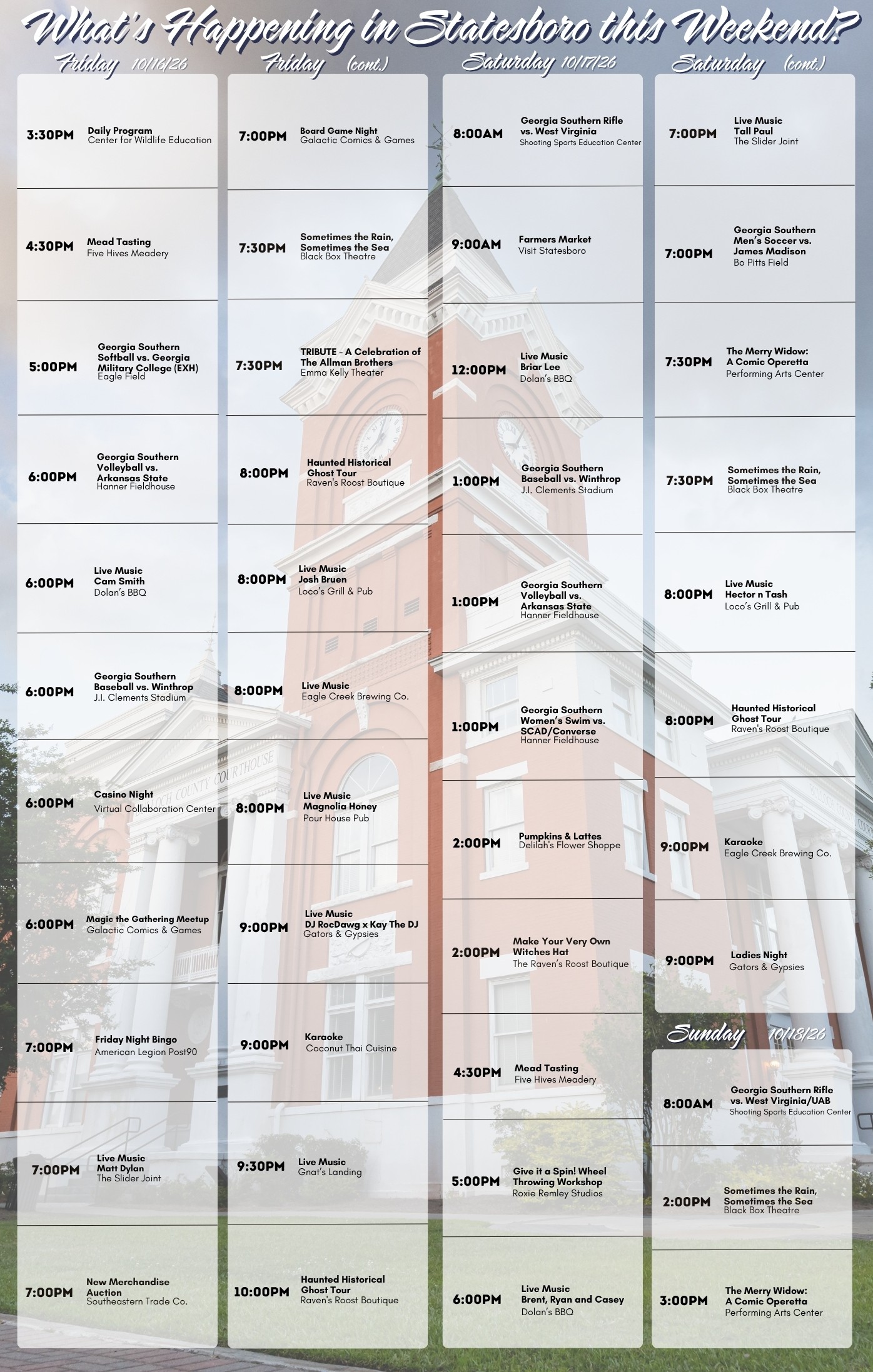 Weekend List of Activities in Statesboro